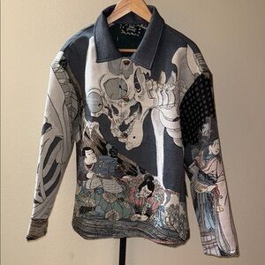 Rebel Vengeance All Over Print Skeleton Samurai Statement Jacket Men’s Size S